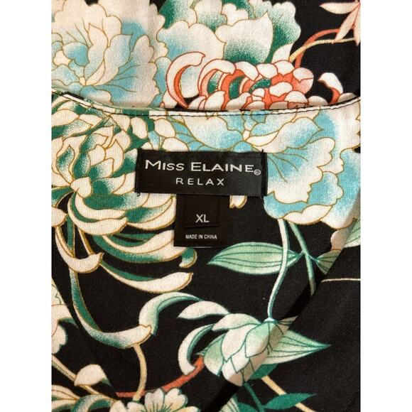 Miss Elaine Women Floral Short-Sleeve Retro Housecoat Snap Robe Sz XL Black NWT - Picture 8 of 9